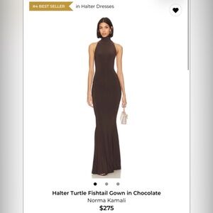 🤎 Norma Kamali Chocolate Halter Turtle Fishtail Gown 🤎